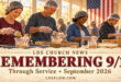 Illustrated volunteers packing meals beneath the headline Remembering 9/11 Through Service, September 2026.