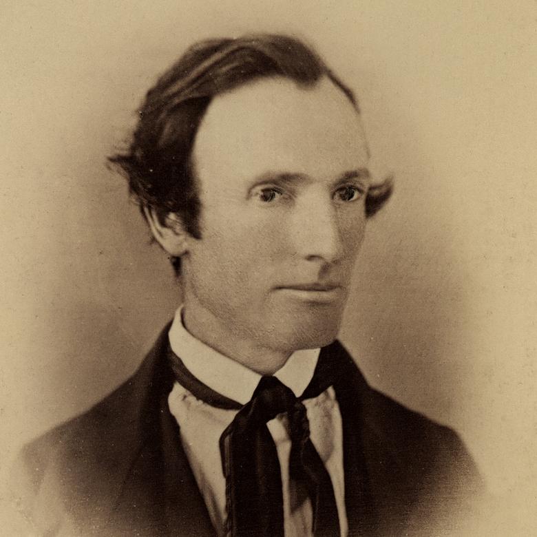 Historical portrait of Oliver Cowdery wearing a dark coat and high white collar